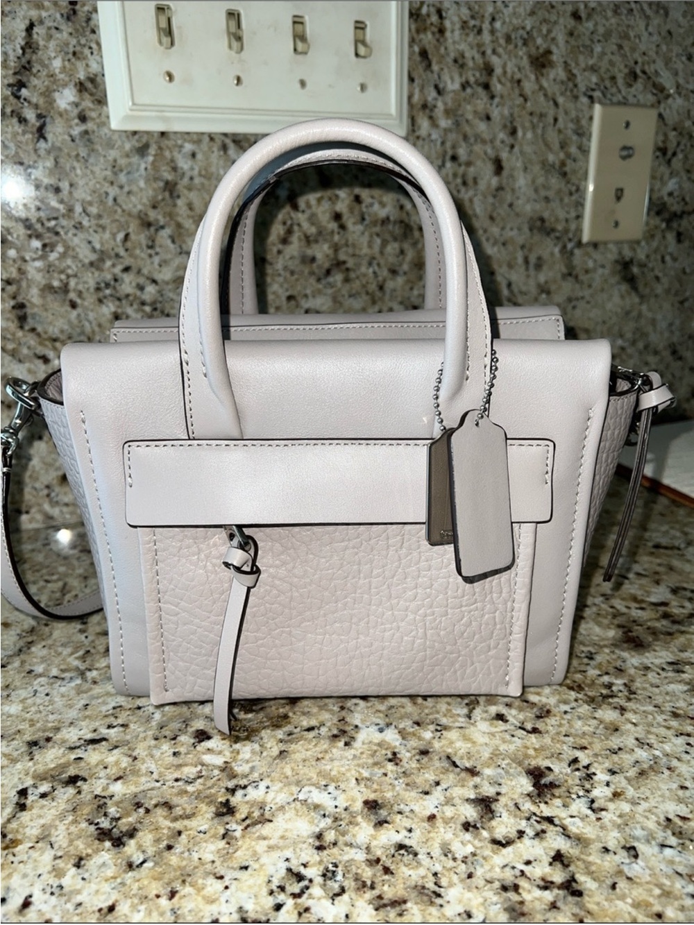 Coach Pebbled and Smooth Leather Satchel in Light Gray